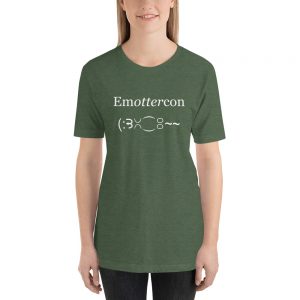 Emottercon Unisex Short-sleeve T-shirt-heather-forest-green-lifestyle | Otter Things Person wearing the heather forest green EmOTTERcon unisex T-shirt