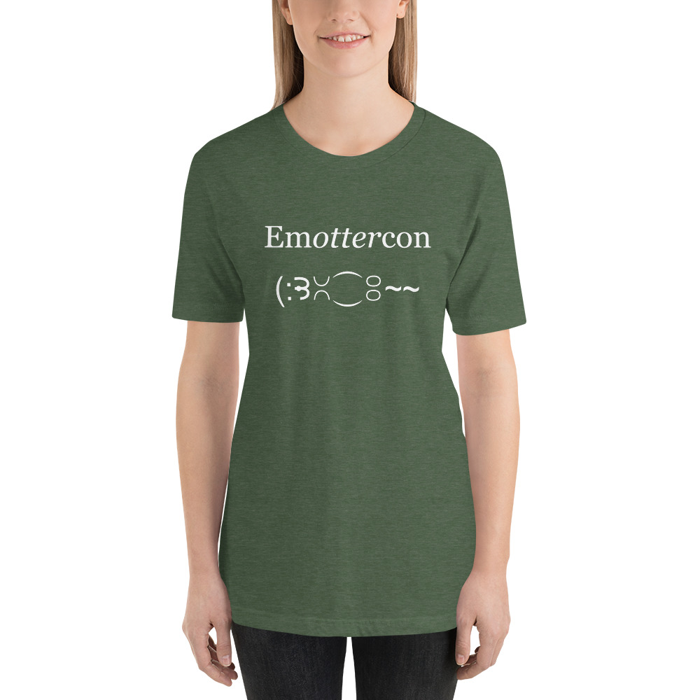 Emottercon Unisex Short-sleeve T-shirt-heather-forest-green-lifestyle | Otter Things Person wearing the heather forest green EmOTTERcon unisex T-shirt