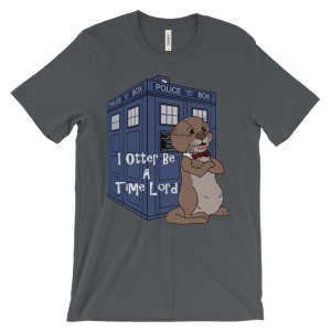 Asphalt grey I Otter Be A Time Lord T-shirt with an otter and blue police box
