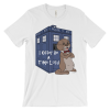 I Otter Be a Time Lord Unisex Short-sleeve T-shirt-white-front | Otter Things White I Otter Be A Time Lord T-shirt: a bow-tied otter, arms crossed, by a blue police box
