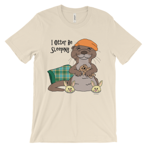 Cream I Otter Be Sleeping T-shirt with a sleepy otter in a nightcap