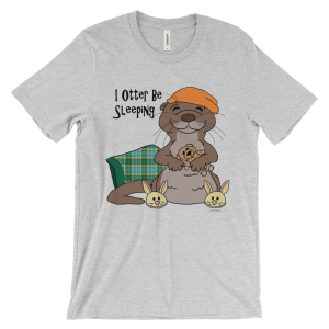 Heather grey I Otter Be Sleeping T-shirt with a sleepy otter in a nightcap