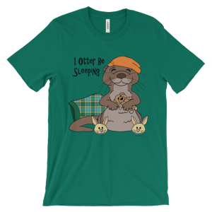 Kelly green I Otter Be Sleeping T-shirt with a sleepy otter in a nightcap