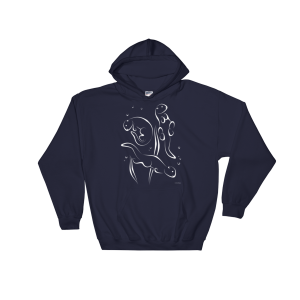 Navy Otters Swimming unisex hoodie with white line art of two otters swirling through bubbles
