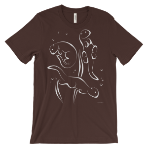 Brown Otters Swimming T-shirt with white line art of two swimming otters
