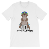 White I Otter Be Swimming T-shirt: an otter in goggles on a number 1 starting block