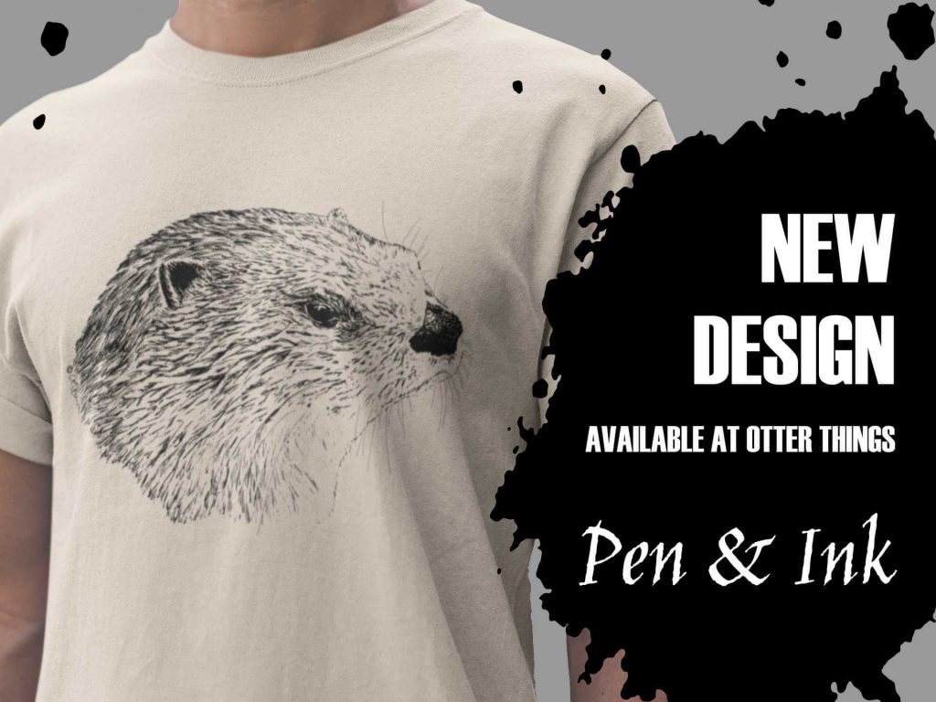 Pen & Ink River Otter Head Ad with Ink Splot