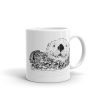 White 11 oz Pen & Ink Sea Otter Head mug, handle right, with a detailed ink sea otter