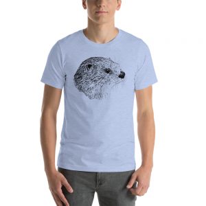 Pen & Ink River Otter Head Unisex T-Shirt_mockup_Front_Mens_Heather-Blue