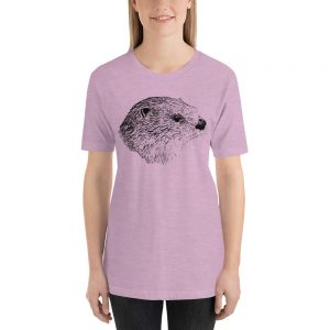 Pen & Ink River Otter Head Unisex T-Shirt_mockup_Front_Womens_Heather-Prism-Lilac
