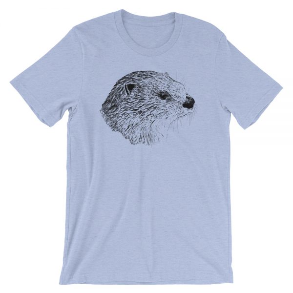 Pen & Ink River Otter Head Unisex T-Shirt_mockup_Front_Wrinkled_Heather-Blue
