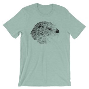 Pen & Ink River Otter Head Unisex T-Shirt_mockup_Front_Wrinkled_Heather-Prism-Dusty-Blue