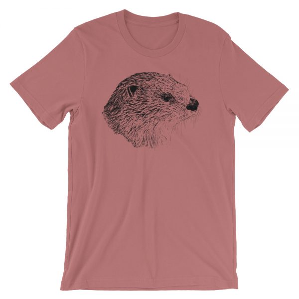 Pen & Ink River Otter Head Unisex T-Shirt_mockup_Front_Wrinkled_Mauve