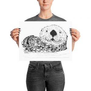 Pen & Ink Sea Otter Head Poster with Person Mockup 12x16 in