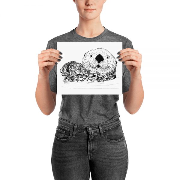 Pen & Ink Sea Otter Head Poster with Person Mockup 8x10 in