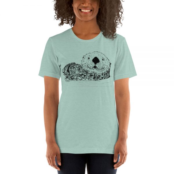 Sea-Otter-Pen-Ink-Unisex T-Shirt_mockup_Front_Womens-2_Heather-Prism-Dusty-Blue