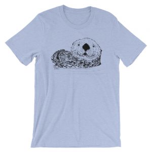 Sea-Otter-Pen-Ink-Unisex T-Shirt_mockup_Front_Wrinkled_Heather-Blue