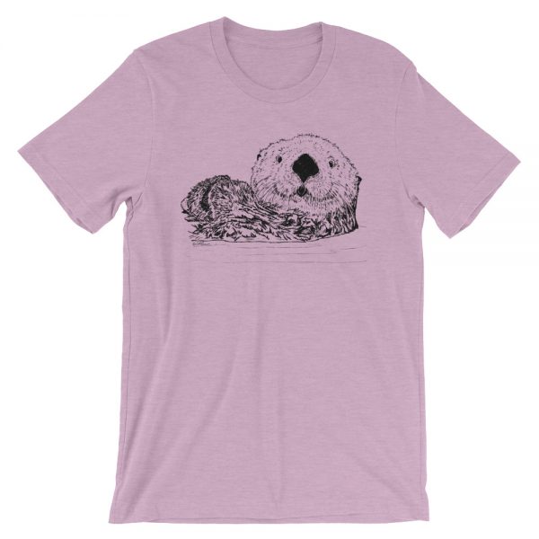 Sea-Otter-Pen-Ink-Unisex T-Shirt_mockup_Front_Wrinkled_Heather-Prism-Lilac