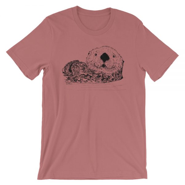 Sea-Otter-Pen-Ink-Unisex T-Shirt_mockup_Front_Wrinkled_Mauve
