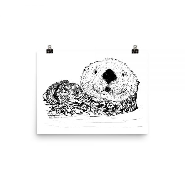 Pen & Ink Sea Otter Head Poster Mockup 12x16 in
