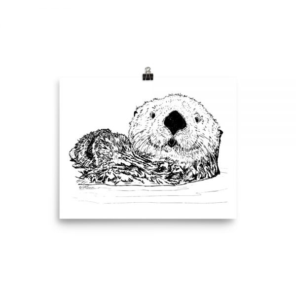 Pen & Ink Sea Otter Head Poster Mockup 8x10 in