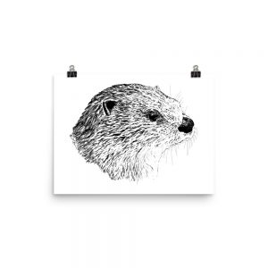 Pen & Ink River Otter Head Poster Mockup 12x16 in