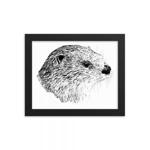 Pen & Ink River Otter Head Framed Poster-in-black-8x10-front | Otter Things Pen & Ink River Otter Head framed poster, 8x10, black frame: detailed ink drawing of an otter's head