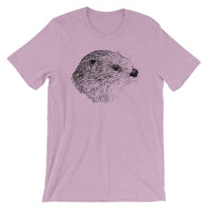 Heather prism lilac Pen & Ink River Otter Head unisex T-shirt with an ink otter portrait