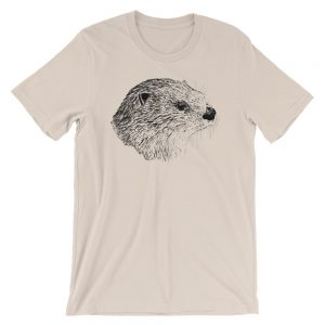 Soft cream Pen & Ink River Otter Head unisex T-shirt with a detailed black ink otter portrait