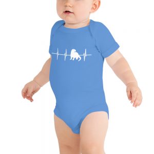 Otter Heartbeat Onesie on baby in Heather Columbia Blue