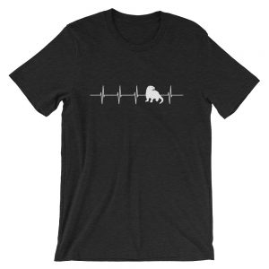 Black heather River Otter Heartbeat unisex T-shirt with a white otter heartbeat line