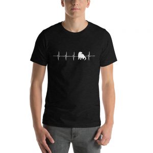 Person wearing the black heather River Otter Heartbeat unisex T-shirt