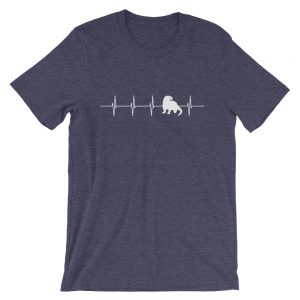 Heather midnight navy River Otter Heartbeat unisex T-shirt with a white otter heartbeat line