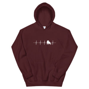 Maroon River Otter Heartbeat unisex hoodie with a white heartbeat line forming an otter silhouette