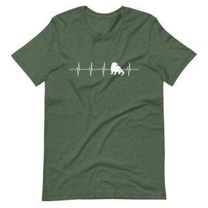 Heather forest green River Otter Heartbeat unisex T-shirt with a white otter heartbeat line