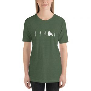 Person wearing the heather forest green River Otter Heartbeat unisex T-shirt