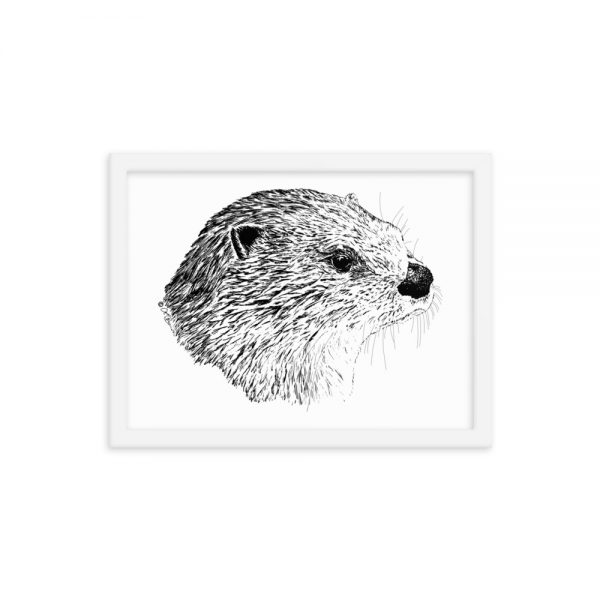 Pen & Ink River Otter Head WhiteFramed Poster Mockup 12x16 in