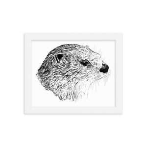 Pen & Ink River Otter Head White Framed Poster Mockup 8 x10 in