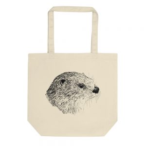 Natural Pen & Ink River Otter Head eco tote with a detailed ink drawing of an otter's head