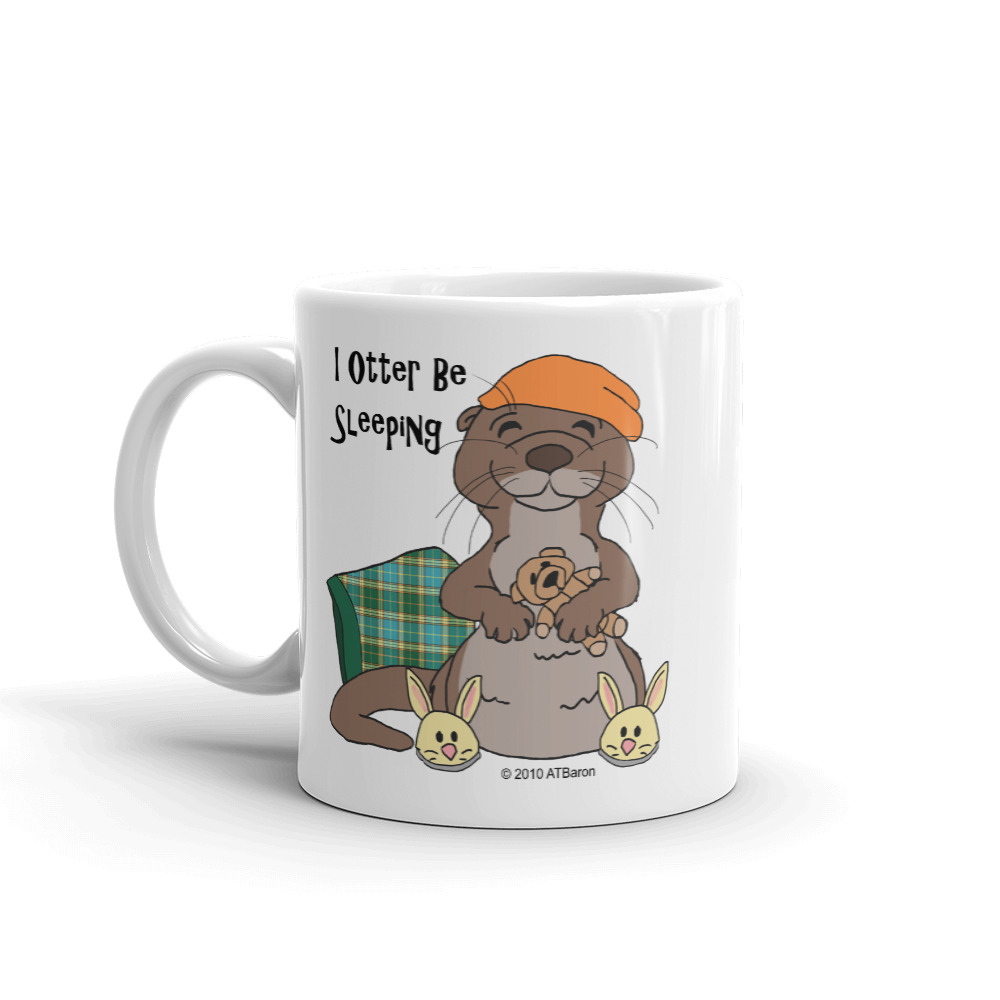 I Otter Be Sleeping Mug-white-11oz-handle-on-left | Otter Things White 11 oz I Otter Be Sleeping mug, handle on the left, with a sleepy otter design