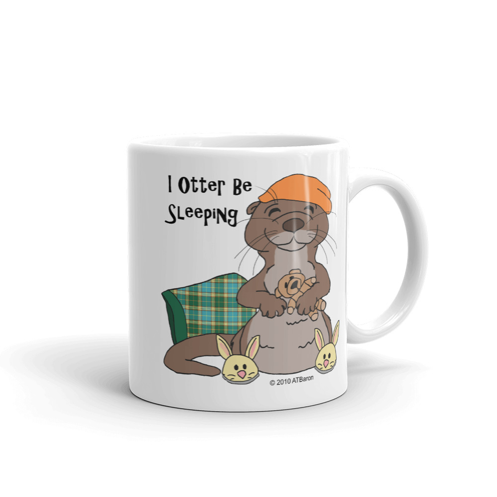 I Otter Be Sleeping Mug-white-11oz-handle-on-right | Otter Things White 11 oz I Otter Be Sleeping mug, handle on the right, with a sleepy otter design