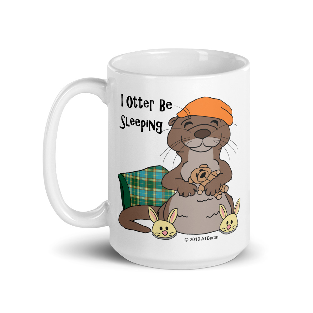 I Otter Be Sleeping Mug-white-15oz-handle-on-left | Otter Things White 15 oz I Otter Be Sleeping mug, handle on the left, with a sleepy otter design