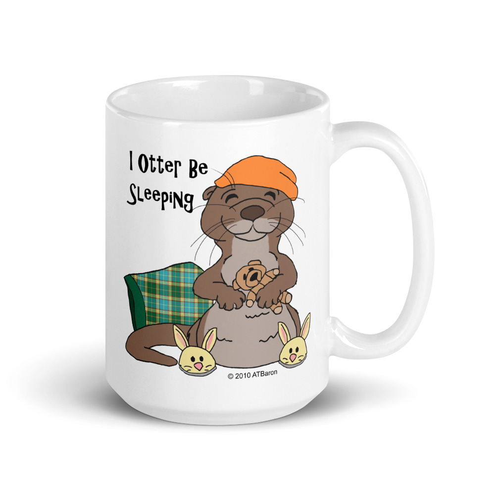 I Otter Be Sleeping Mug-white-15oz-handle-on-right | Otter Things White 15 oz I Otter Be Sleeping mug, handle on the right, with a sleepy otter design