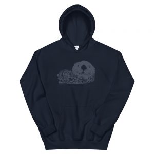 Navy Pen & Ink Sea Otter Head unisex hoodie with a large grey ink sea otter drawing
