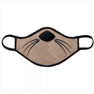 Large Otter Nose face mask: tan fabric printed with a black otter nose and whiskers