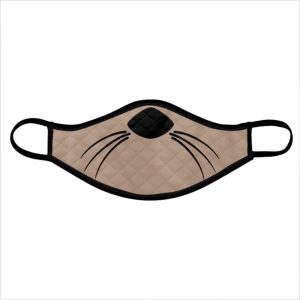 Small Otter Nose face mask printed with a black otter nose and whiskers on tan