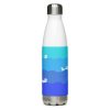 Ocean Otter Gradient Stainless Steel Water Bottle-white-17oz-front | Otter Things White Ocean Otter Gradient stainless steel water bottle wrapped in blue waves with floating otters