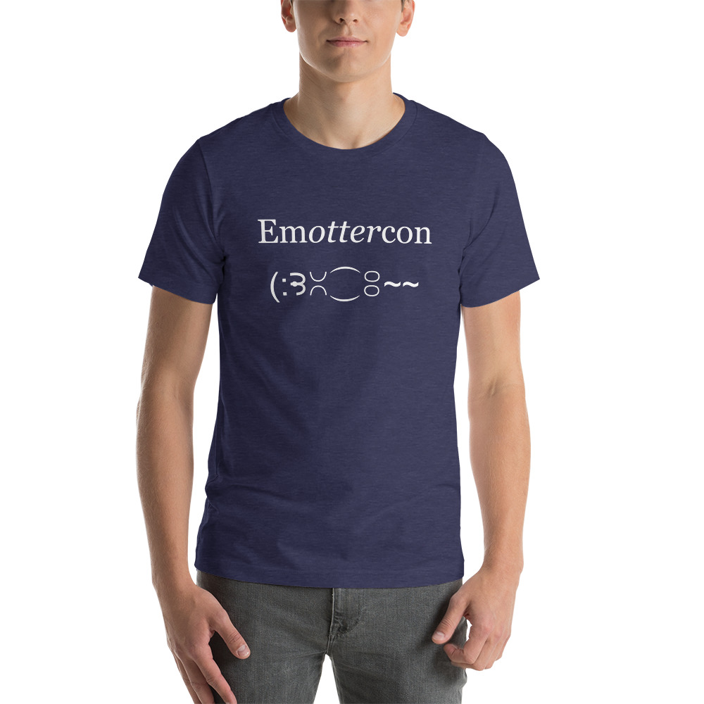 Emottercon Unisex Short-sleeve T-shirt-heather-midnight-navy-front | Otter Things Person wearing the heather midnight navy EmOTTERcon unisex T-shirt