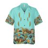 Turquoise Otters In Waves Hawaiian shirt with brown otters swimming in waves along the hem and sleeves