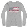 The Sea Otter USA Flag Unisex Long-Sleeve T-Shirt is gray and features an American flag design with sea otters in the red stripes and creative blue sea stars on the blue canton.